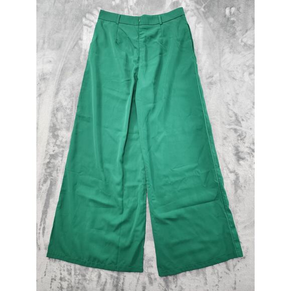 Double Crazy High Rise Wide Leg Pants Size L Green Back Zip Office Career Dressy - Picture 2 of 10
